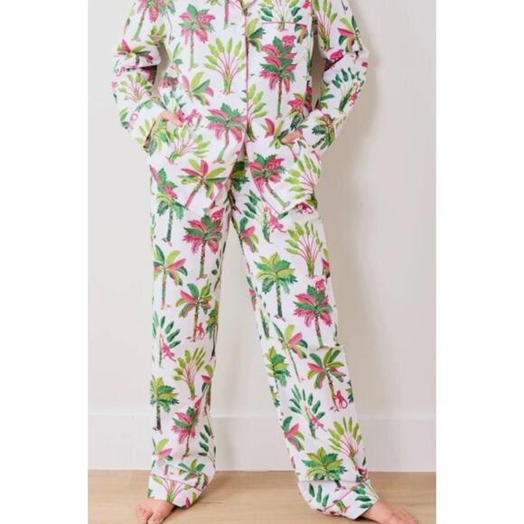 Printfresh Royal Palms Pink Basil Tropical Trees Monkey Pajama Pants Sz. XS - Picture 2 of 5